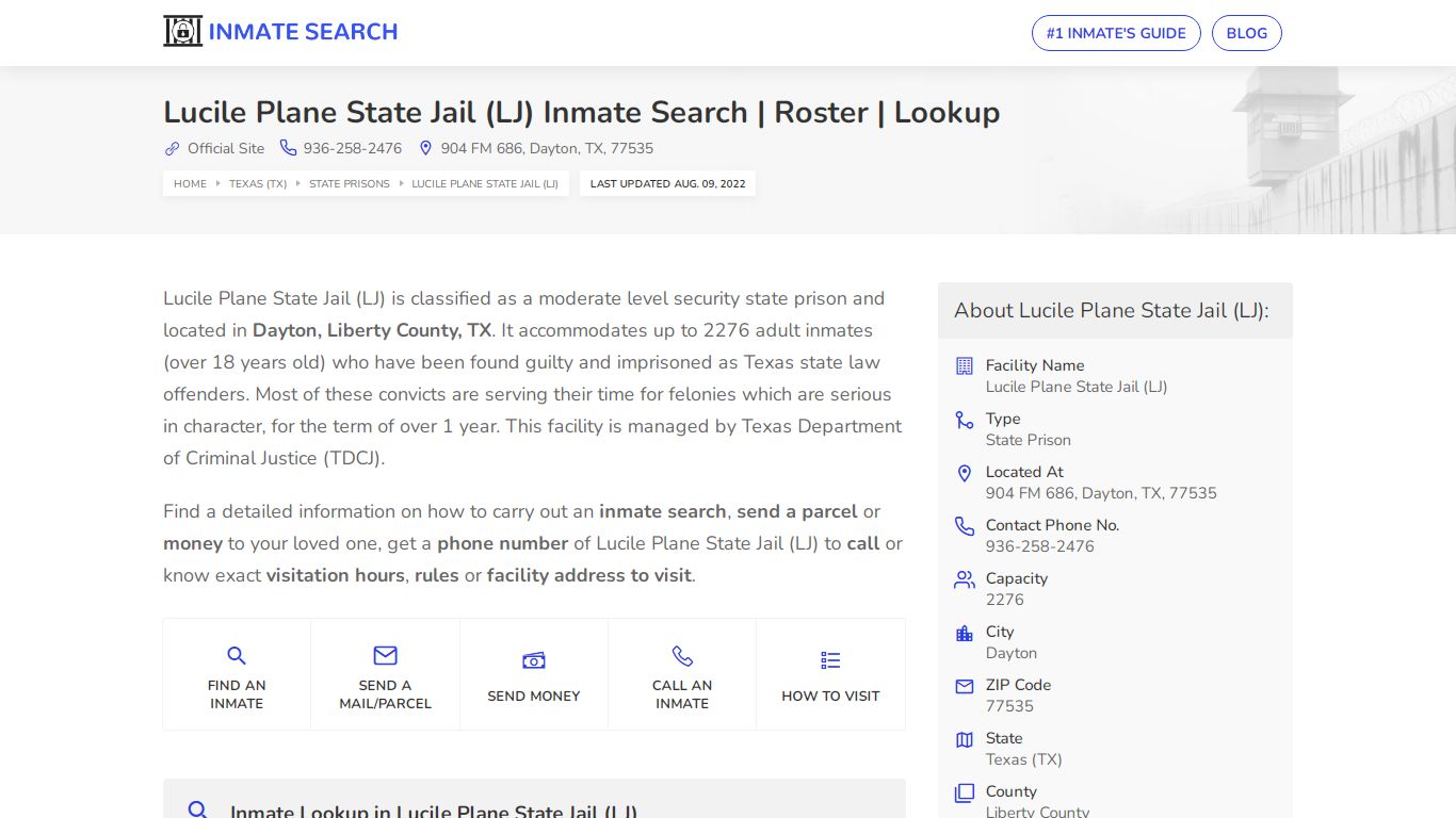 Lucile Plane State Jail (LJ) Inmate Search | Roster | Lookup
