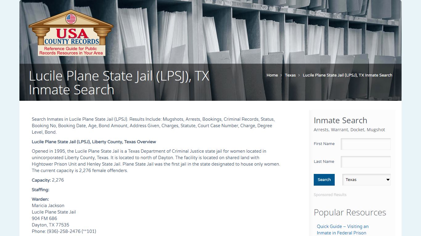 Lucile Plane State Jail (LPSJ), TX Inmate Search | Name Search